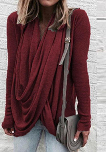 Irregular stacking collar long slim T-shirt