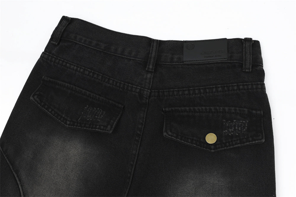 Washed Hole Denim Overalls Men