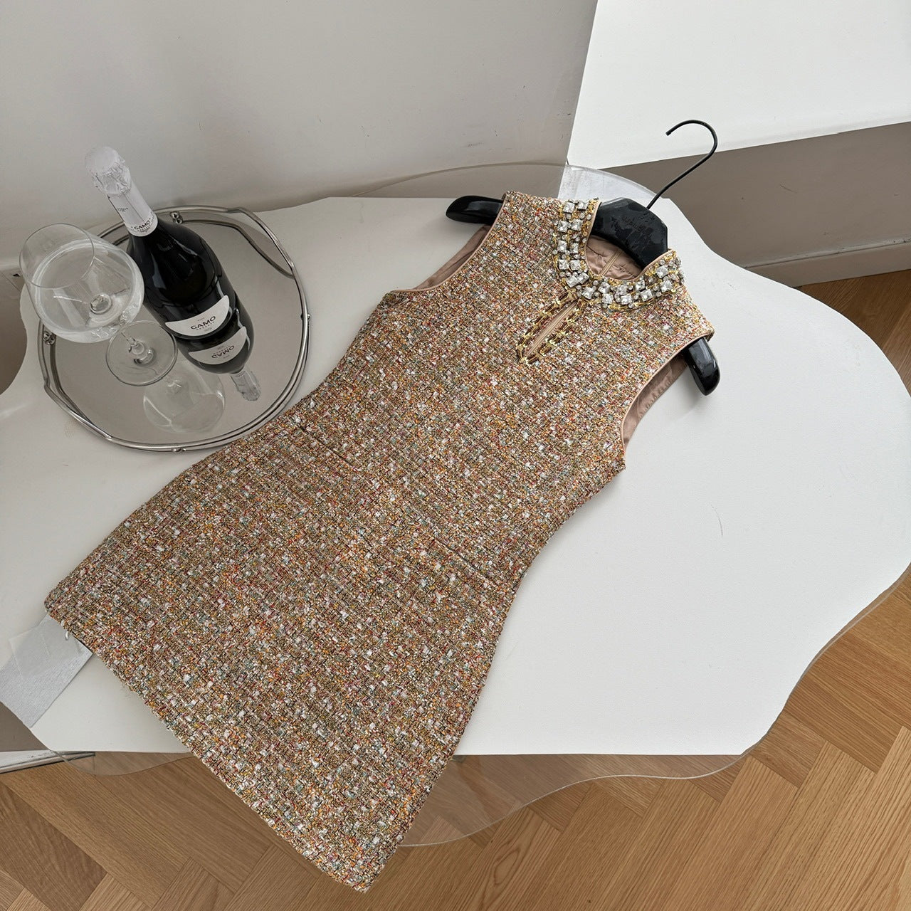 Beaded Cinched Sleeveless Dress