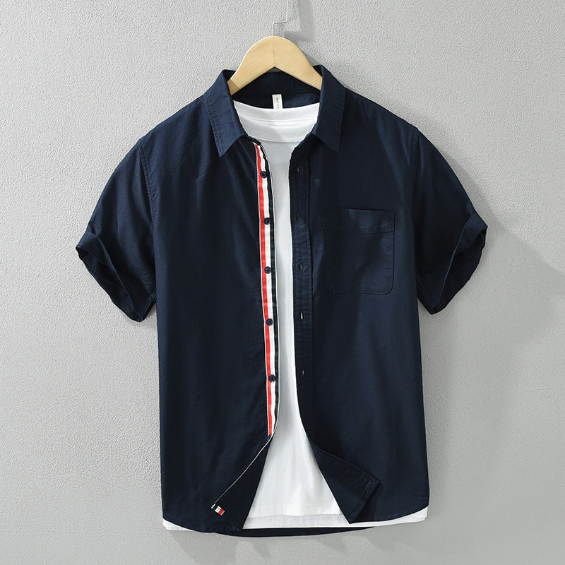 Japanese Style Simple Color Matching Short Sleeve Shirt