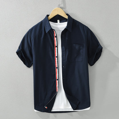 Japanese Style Simple Color Matching Short Sleeve Shirt