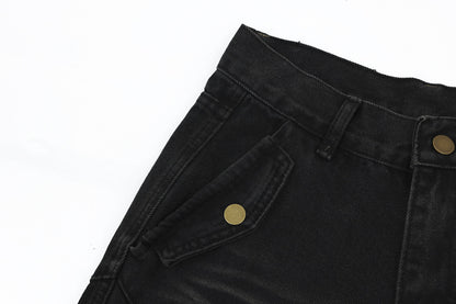 Washed Hole Denim Overalls Men