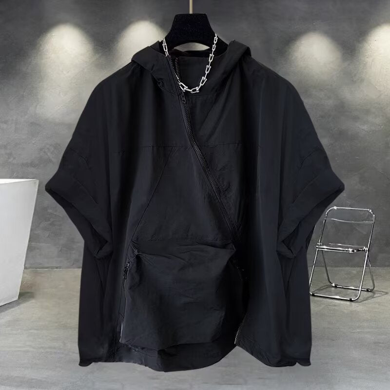 Men's Summer Zipper Design Hooded Short-sleeved T-shirt