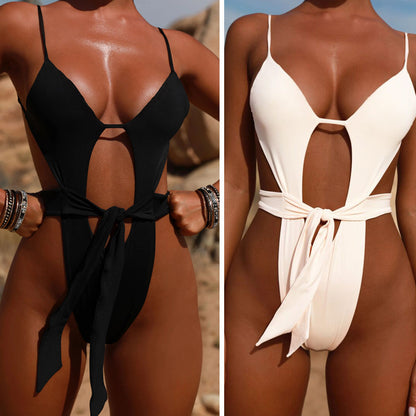 Sexy  bikini  back strap solid color swimsuit