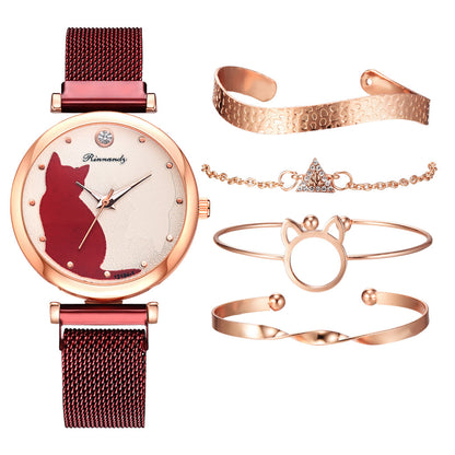 Women's cat watch bracelet set