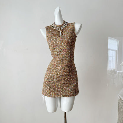 Beaded Cinched Sleeveless Dress