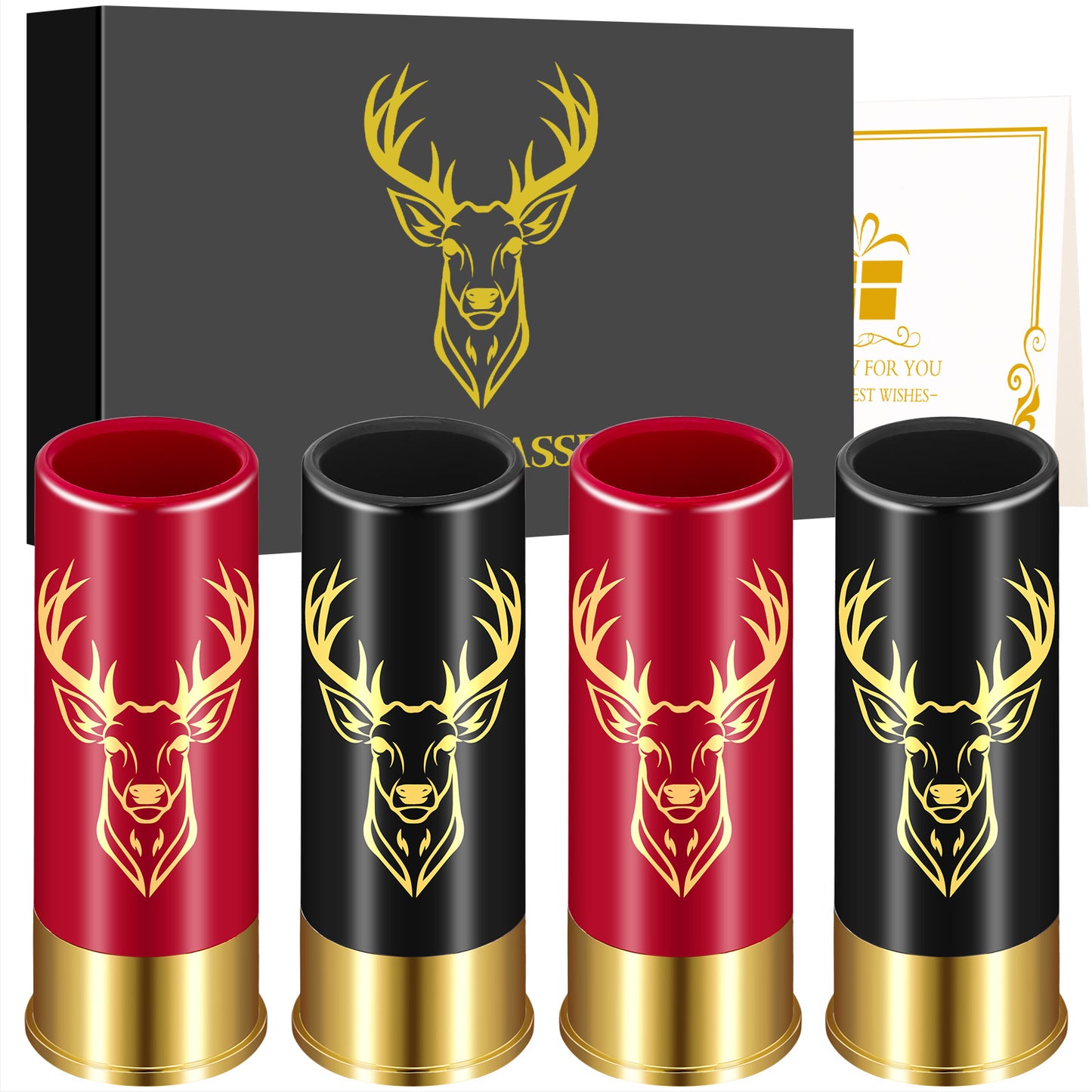 4 Deer Heads 1.5 Ounces - Reusable High-quality Plastic Bullet Cup, Suitable For Whiskey, Cocktails, And Wine, Perfect For Bars, Parties, And Gifts