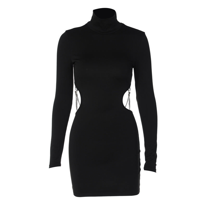 Ladies New Backless Chain Long Sleeve Dress