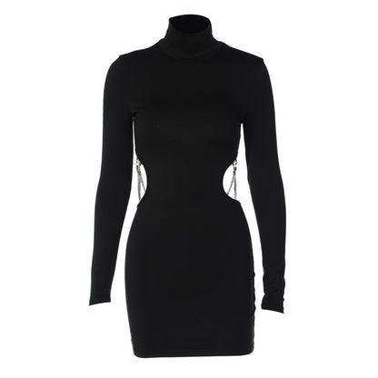 Ladies New Backless Chain Long Sleeve Dress