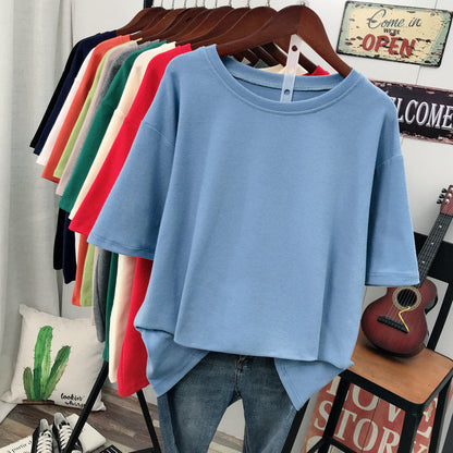 Solid Color T-shirt Women Loose Thin Looking Extra Large Plus