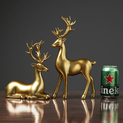 Golden Deer Animal Resin Crafts Sculpture Living Room Decoration Festival Gifts