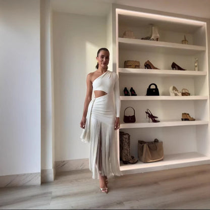 One Shoulder Midriff Outfit Women's Short Casual Fashion Flow Comb Dress