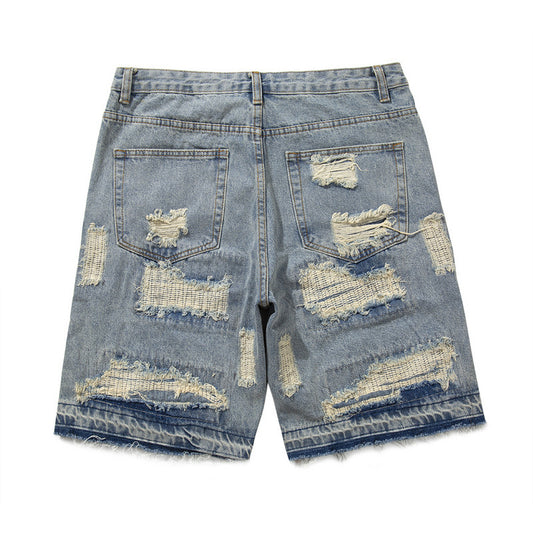 Fashion Washed Frayed Patch Denim Shorts
