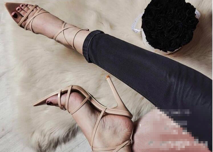 Cross strap stiletto high heels