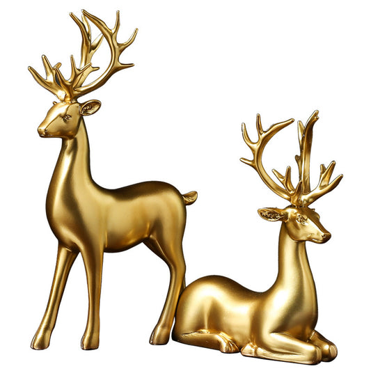 Golden Deer Animal Resin Crafts Sculpture Living Room Decoration Festival Gifts