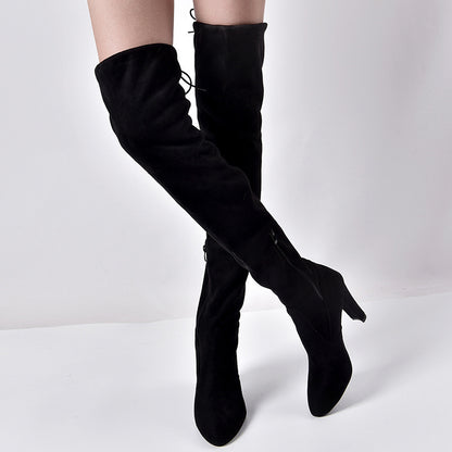 European And American Pointed Thick Heel Over The Knee Boots Stretch Boots Women