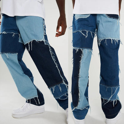 Men's Jeans Cross - border Hot Style Color Contrast