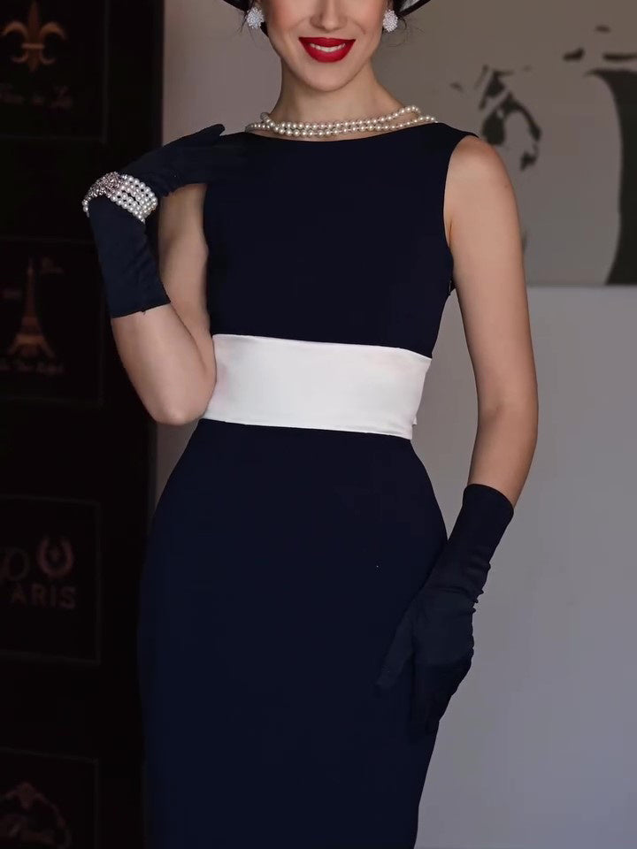 Black And White Contrast Bow Sleeveless Dress