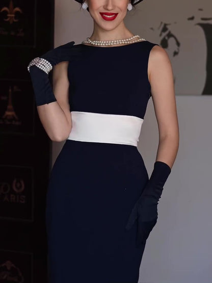 Black And White Contrast Bow Sleeveless Dress