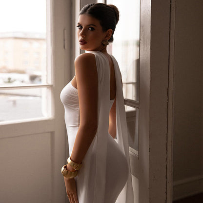 Solid Color Ribbon Tube Top Package Hip Sexy Dress