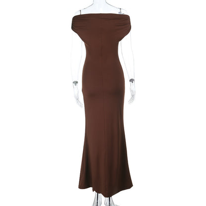 Off-shoulder Pleated Slim Fit Sexy Backless Dress Women