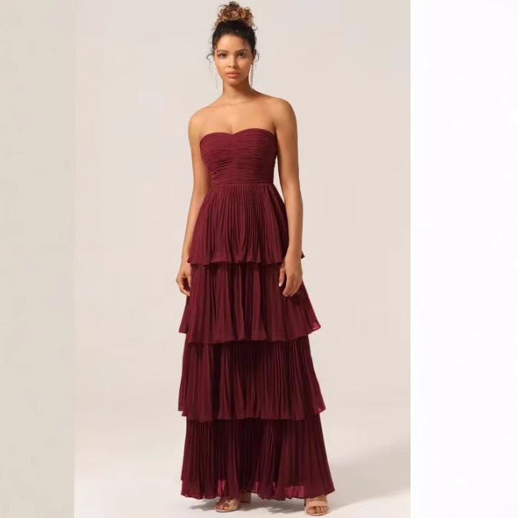 Women's Pleated Tube Top Cake Pleated Dress