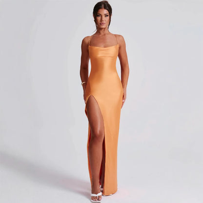 Premium Satin Sleeveless Sexy Backless Lace Up Dress