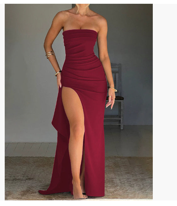 Women's Fashion Temperament Solid Color Slim Sleeveless Split Dresses