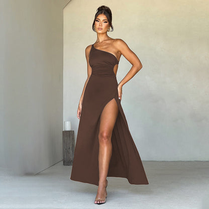 Lace-up Backless Slit Maxi Dress Women's Clothing
