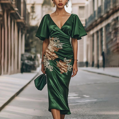 Printed Elegant Workplace Party Holiday Mid-length Dress