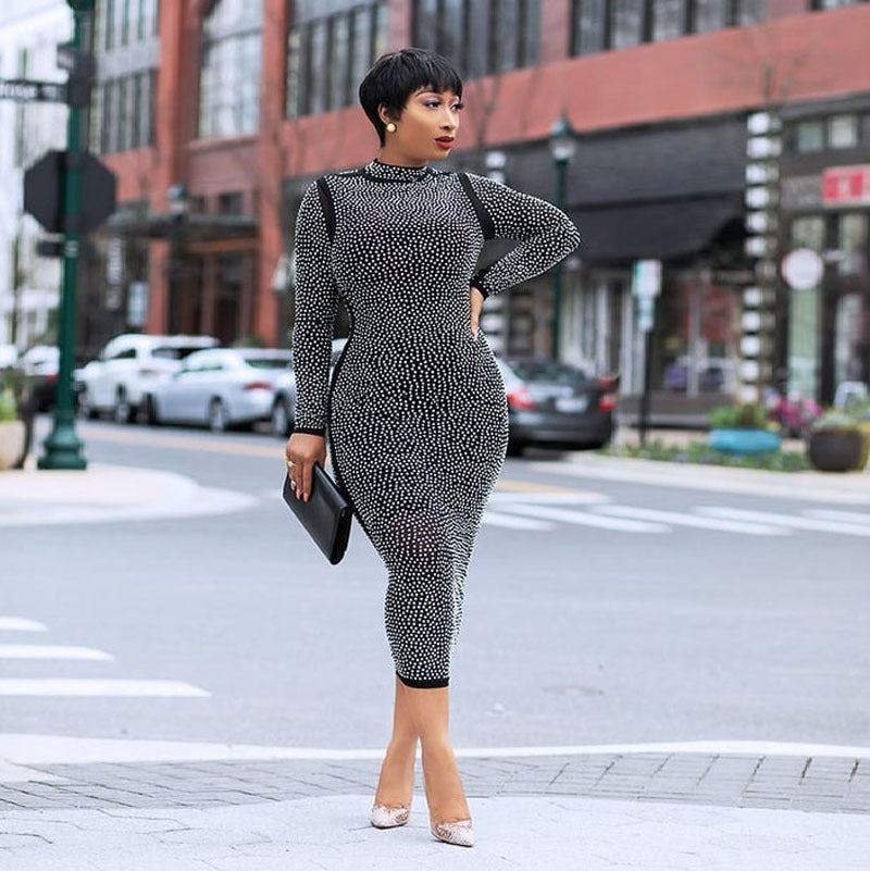 European And American Skinny Mesh Hot Drilling Dress