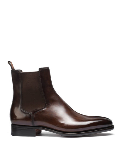 Leather Casual Classic Short Sleeve Pointed Ankle Low Heel Silver Men's Boots Ankle