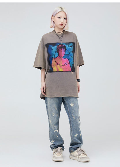 Men's Washed And Worn Short-sleeved T-shirt