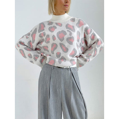 Animal Pattern Half High Neck Sweater