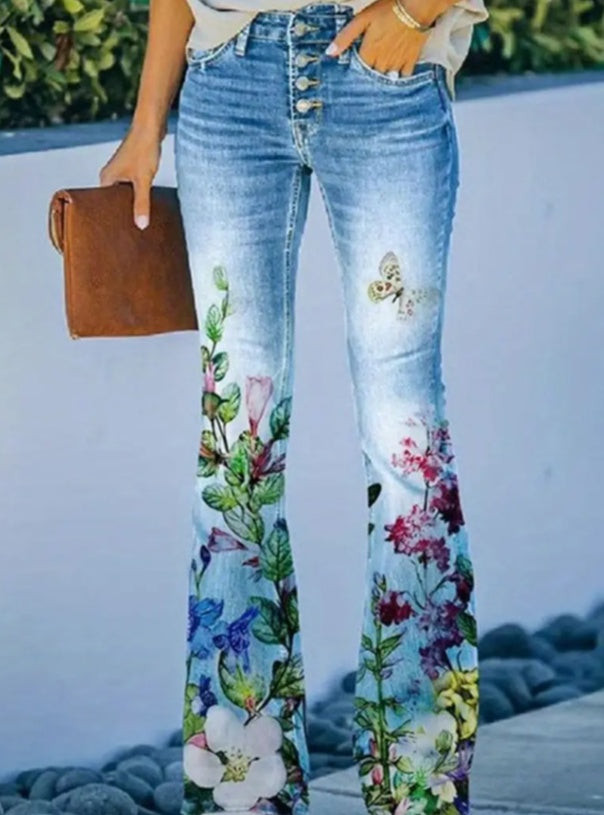 Women's Printed Polyester Jeans