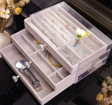 Jewelry Box Three-layer Anti-oxidation Storage Box Flannel Exquisite