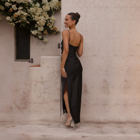 Spaghetti Straps Sleeveless Slit Slim-fitting Dress Women