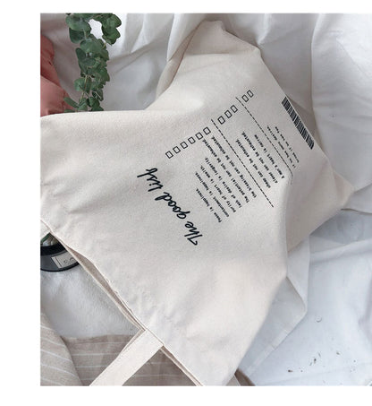 Simple Retro Casual Canvas Bag Korean Style Large Capacity English Shoulder Bag Shopping Bag