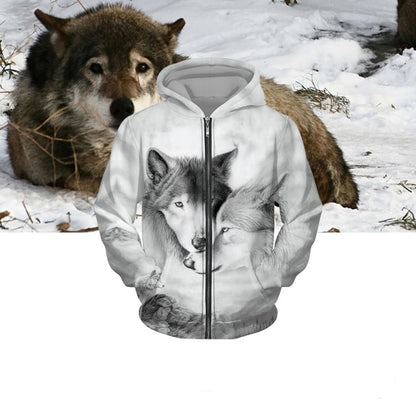 Europe And America Large Size 3d Printed Hooded Zipper Sweater