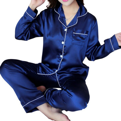 Women's Ice Silk Long Sleeve Home Pajama Set