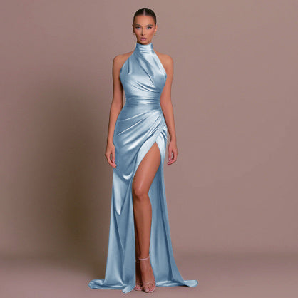 Halter Sleeveless Autumn New Graceful Stand Collar Long Dress