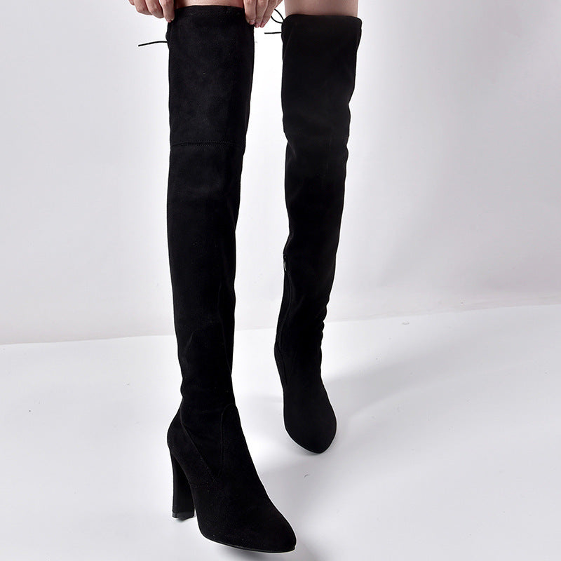 European And American Pointed Thick Heel Over The Knee Boots Stretch Boots Women