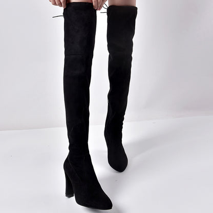 European And American Pointed Thick Heel Over The Knee Boots Stretch Boots Women