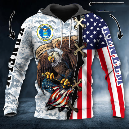 Eagle Print Hooded Pocket Pullover Sweatshirt