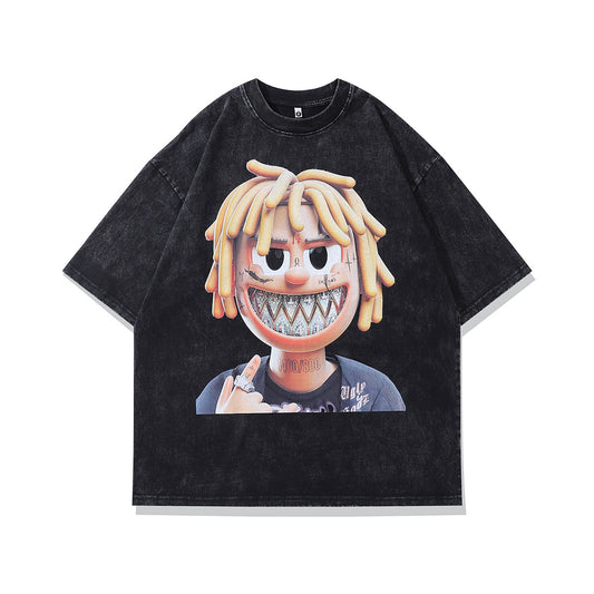 Retro Cartoon Printed Loose Round Neck Short Sleeve T-shirt