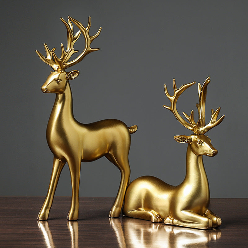 Golden Deer Animal Resin Crafts Sculpture Living Room Decoration Festival Gifts