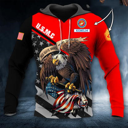 Eagle Print Hooded Pocket Pullover Sweatshirt