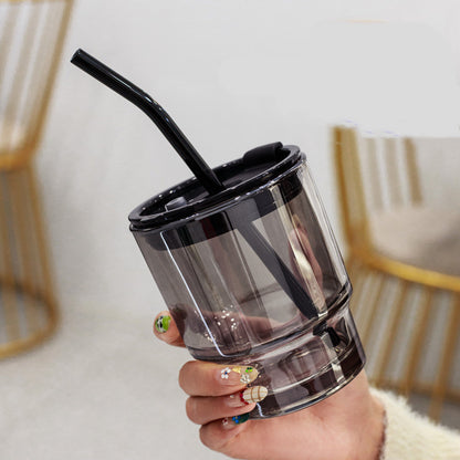 Creative Portable Bamboo Cup With Lid Straw Glass