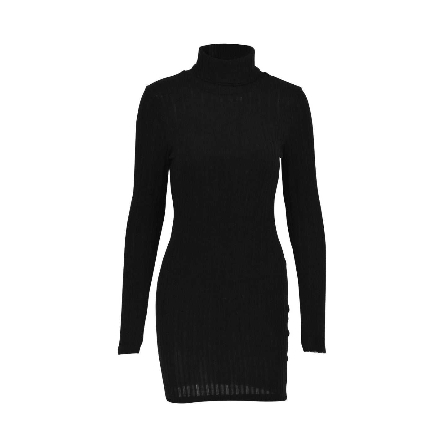 European And American Turtleneck Slim Fit Sunken Stripe Solid Color Sheath Short Skirt Jumpsuit Knitted