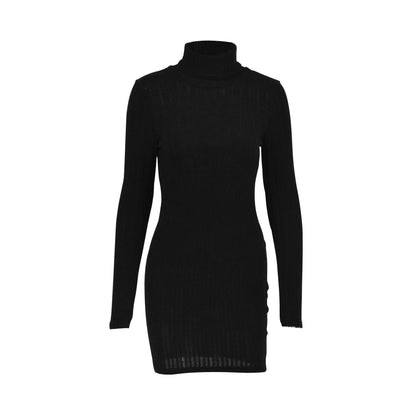 European And American Turtleneck Slim Fit Sunken Stripe Solid Color Sheath Short Skirt Jumpsuit Knitted